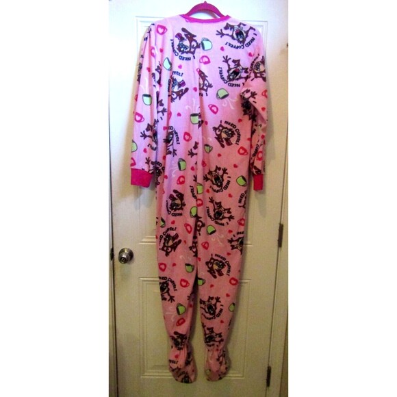 Taz Looney Tunes Sleepwear One Piece Pink Tasmanian Devil Coffee Warner Bros L - Picture 4 of 5